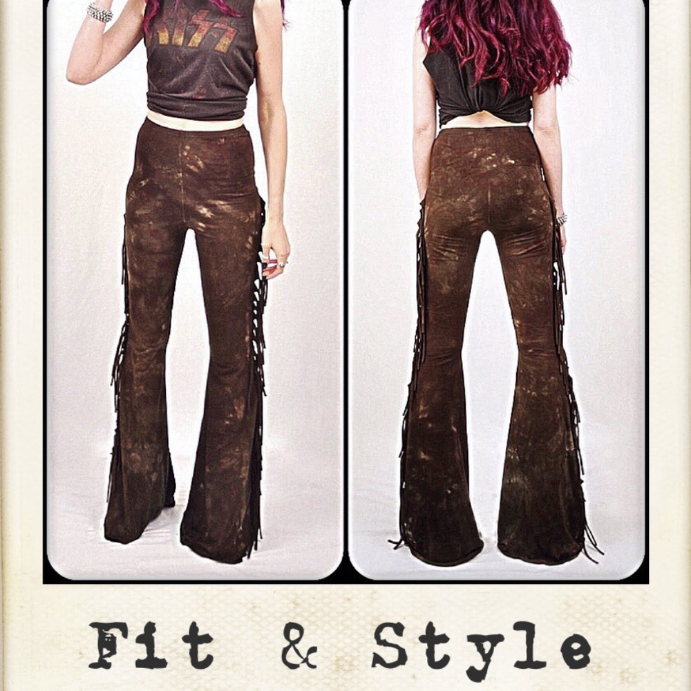 Bohemian Black Fringe Flare Bell Bottom Pants - Picture 9 of 11